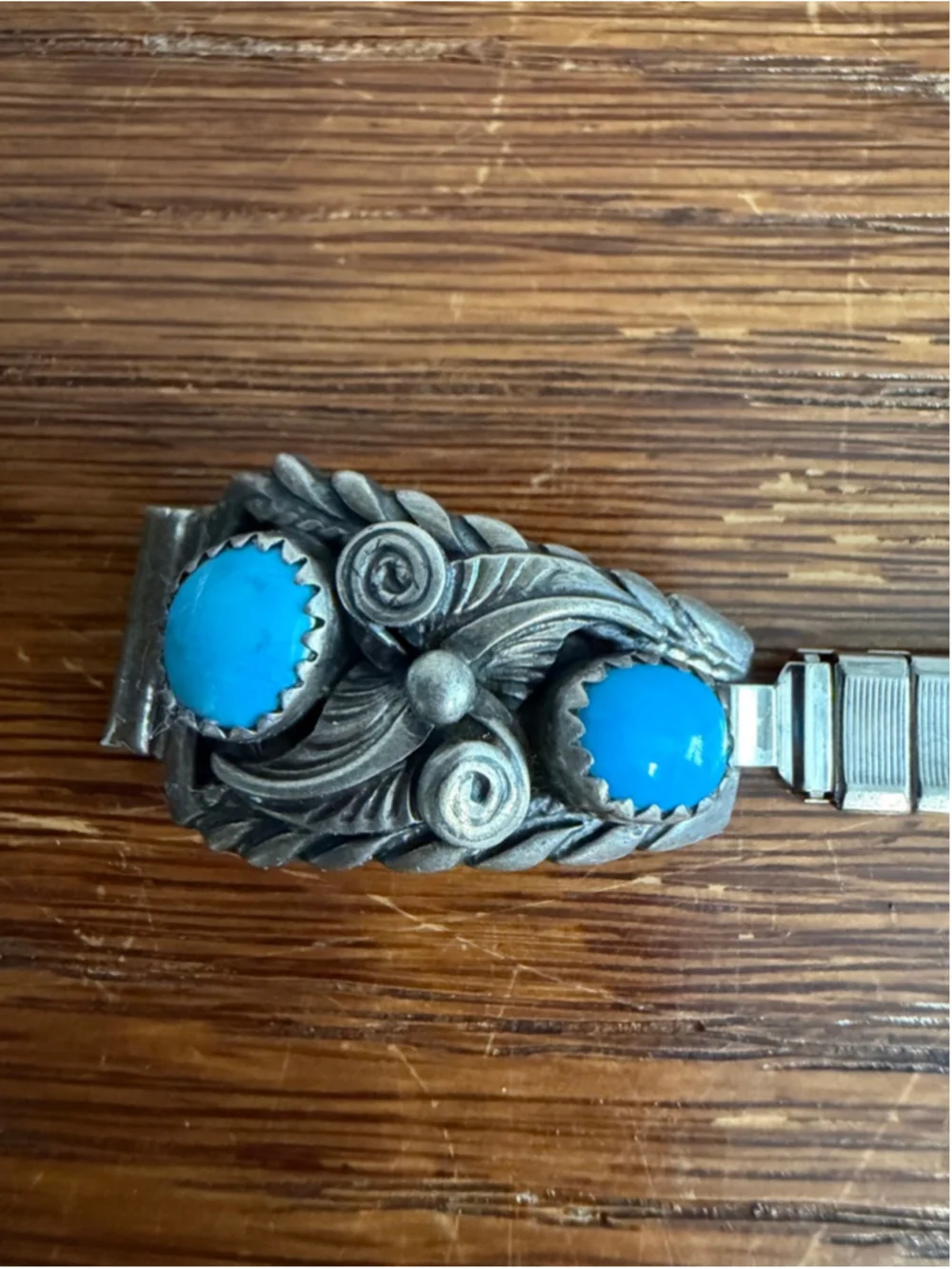 Vintage Sterling Silver Turquoise Coral Watch Tips Southwestern Native Style Str